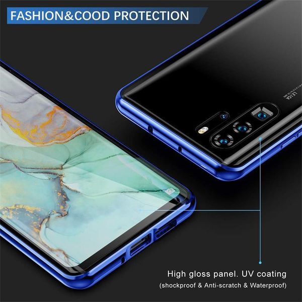 

magnetic absorption metal phone case for huawei p30 p30pro p30lite cover double sided tempered glass huaweip30 pro lite bag h jllddb