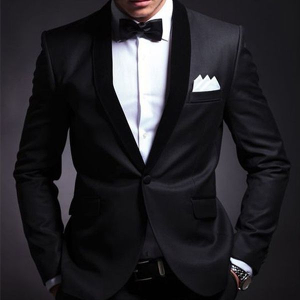 

black wedding tuxedos for groom 2 piece slim fit men suits set shawl lapel custom prom business boyfriend jacket with pants 2020, Black;gray