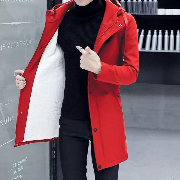 

autumn winter mens long thick warm coat hooded wool liner solid jacket d051, Black;brown