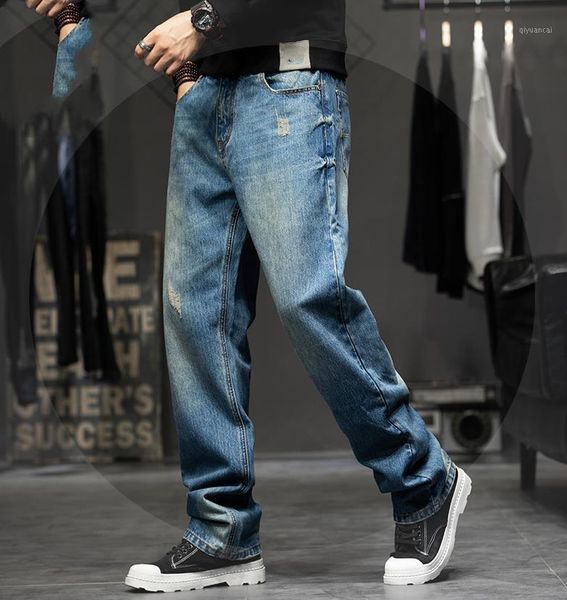 

mens autumn winter jeans men's hip hop tide baggy cowboy pants patchwork jeans plus size 44 denim trousers casual men clothing1, Blue