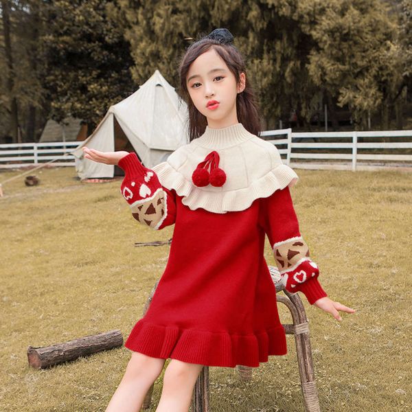 

2020 middle girls' new fashion sweater autumn school children's pullover long sve princs drs, Blue