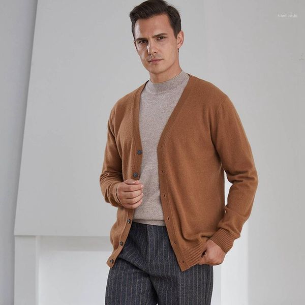 

2020 basic sweaters men's 100% cashmere cardigan v-neck solid color knitted jacket flat-knit autumn winter all-match must buy1, White;black