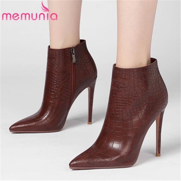

boots memunia 2021 fashion party wedding shoes ladies ankle pointed toe zip thin high heels autumn winter woman, Black