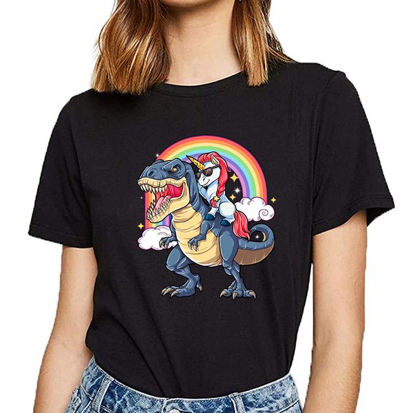 

t shirt women rainbow unicorn rides on dinosaurs hip hop vintage custom female tshirt sport hooded sweatshirt hoodie