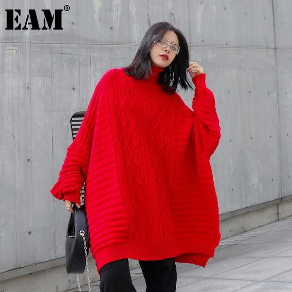 

eam] big size argyle thick knitting turtleneck sweater loose fit long sleeve women new fashion tide autumn winter 2021 1dd2242, White;black