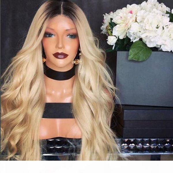 

100% человеческих волосы полного шнурок блондинка парик ombre цвет 1b 613 two tone body wave front парики шнурка dark root с ребенком волоса, Black;brown