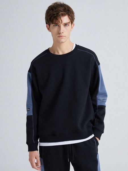 

men color block drop shoulder sweatshirt e3gl#, Black
