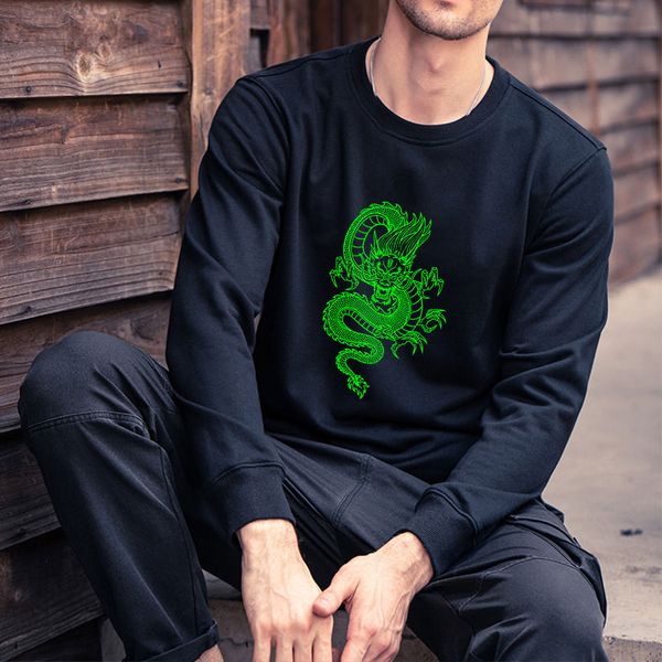 

mens streetwear fashion diy clothing mens autumn winter trendy dragon printed hoodies breathable loose solid color sweatshirts