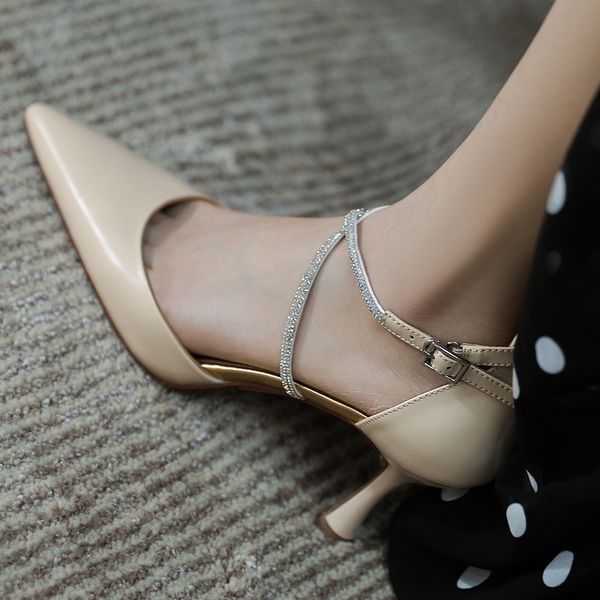 

2021 concise genuine leather woman spring toe pointing women's high heels as party shoes n7bk, Black