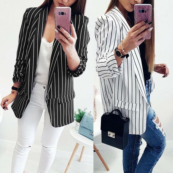 

women's suits & blazers women jackets casual office lady coats slim long sleeve striped stylish business female mujer outwear1, White;black