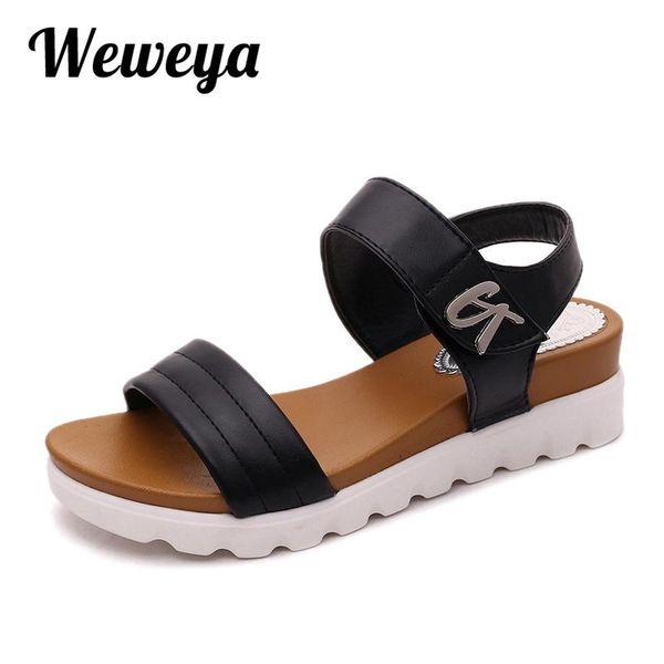 

weweya 2020 fashion female platform open toes sandals summer gladiator sandals women casual flat shoes woman sandalias, Black