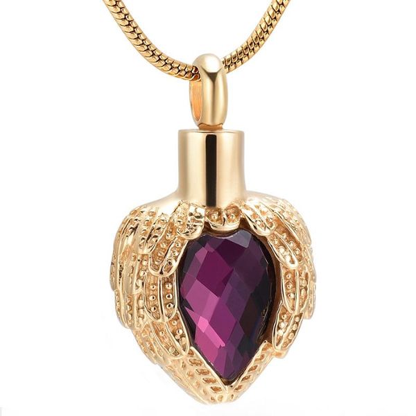 

golden pendant angel wing birthstone heart big crystal necklace pet urn memorial keepsake souvenir jewelry wholesale, Silver