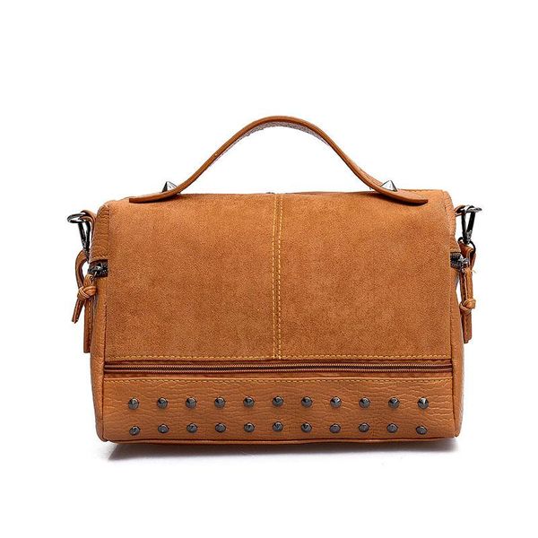 

new frosted soft leather handbag rivet boston bag shoulder bag hand bags women 2020