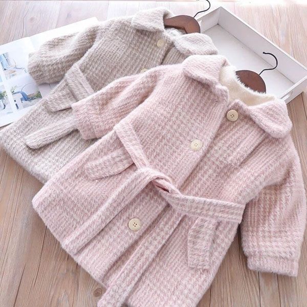 

girl's long mink fur coat princess's heavy woolen coat good quality 0930, Blue;gray
