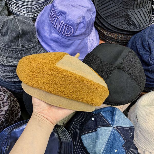 

warm color matching korean cashmere beret children's winter net red tide thick youth chic art bud hat, Blue;gray