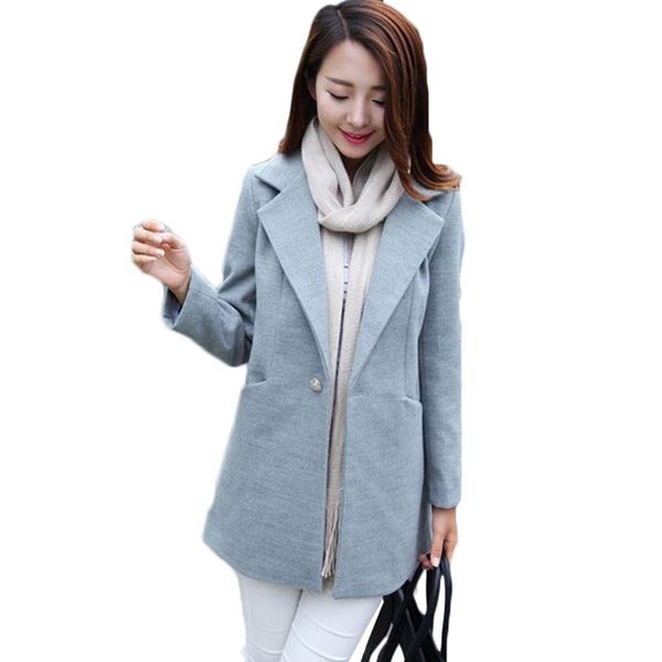 

2021 autumn new woolen women korean long slim stitching wool coat women's casual suit collar single-breasted overcoat e061, Black