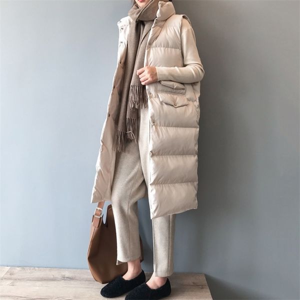 

2020 new vest women coat winter jacket long warm vest mandarin collar cotton padded vest women chaleco mujer gilet femme lj201127, Black