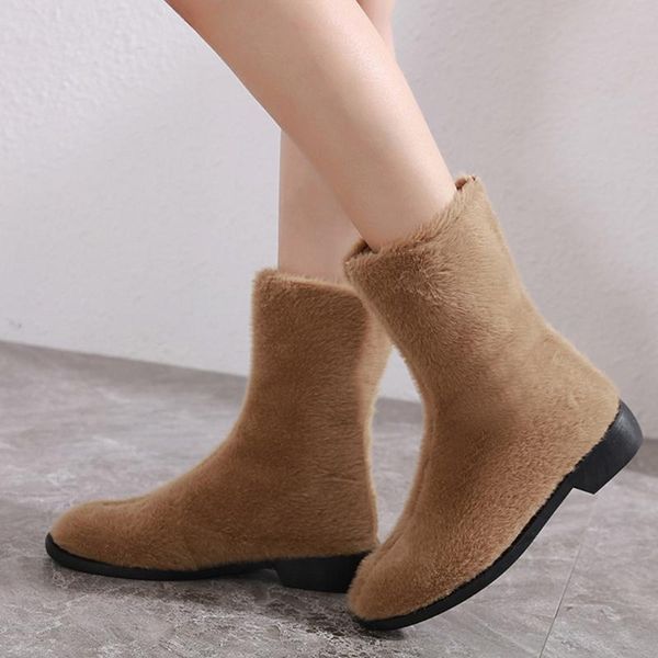 

women boots 2020 winter snow boots female warm mid-tube plush flatshoes warm tide botas mujer female #d, Black