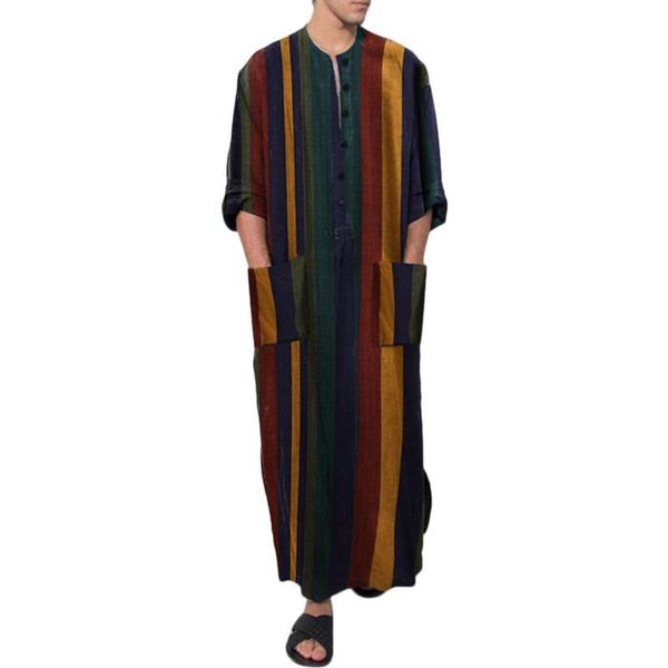 

ethnic clothing men's middle east muslim islamic kaftan arab vintage stripe long sleeve men robe loose dubai male oversize s-4xl, Red