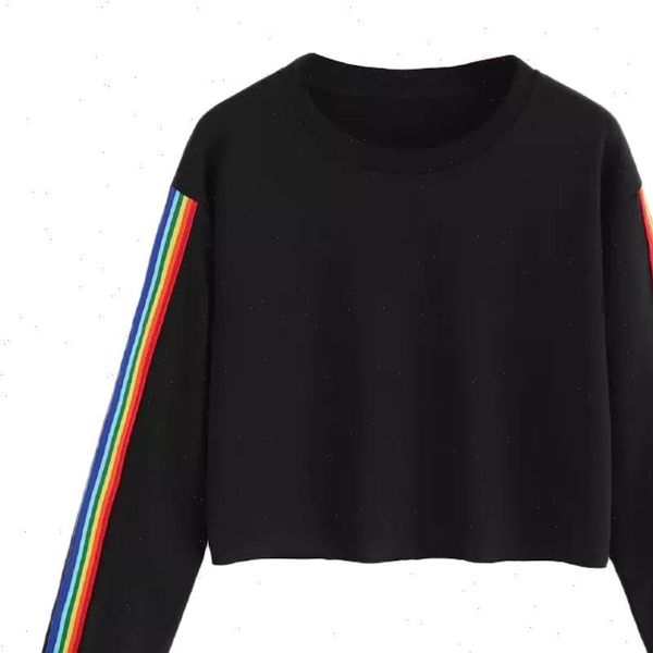 

sweatshirts women fashion rainbow patchwork long sleeve o neck casual pullover harajuku black short autumn gothic y3