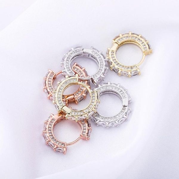 

1 pair hip hop cz stone paved bling out circle hoop earrings for men women fashion jewelry rose gold silver color, Golden;silver