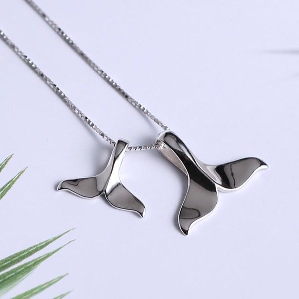 

pendant necklaces 100% 925 sterling silver whale tail boho necklace for women dolphin fishtail choker mermaid jewelry accessories