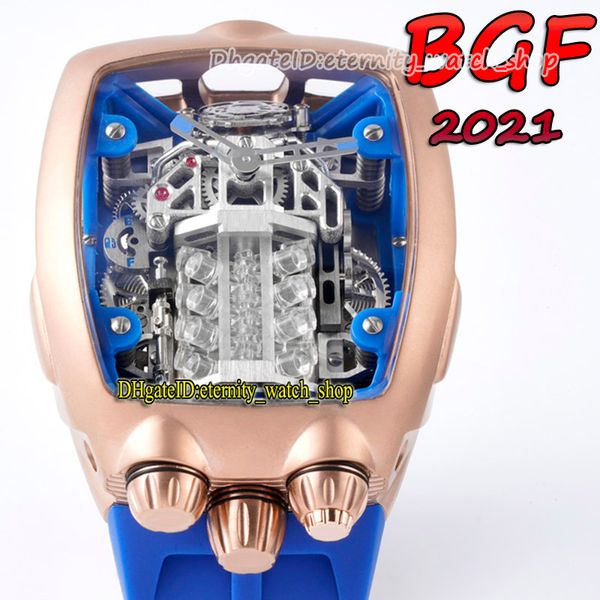 

bgf 2021 new products super running 16 cylinder engine blue dial epic x chrono cal.v16 automatic mens watch rose gold case eternity-watches, Slivery;brown