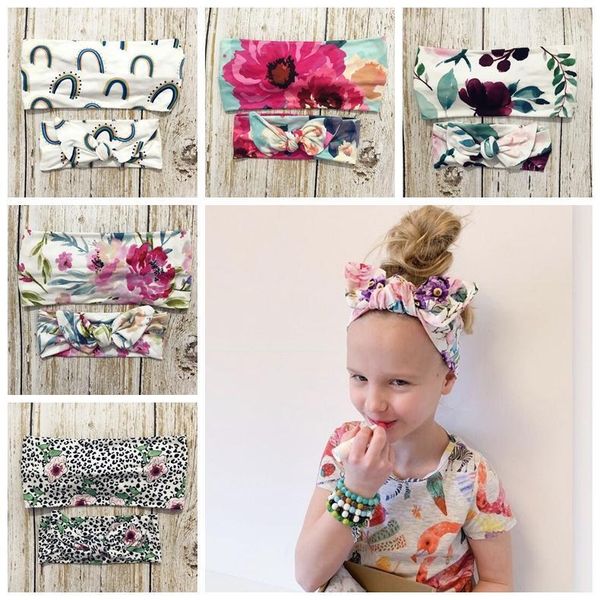 

new 2pcs/set mom and me headband set elastic leopard printed flower knot bows headwraps women baby headwear sets p props1, Slivery;white