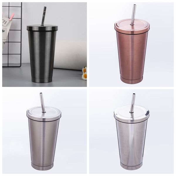 

500ml 17oz wine glasses stainless steel tumbler with straws lids travel thermal cups beer mug double layer vacuum mugs coffee cup bh4262 tyj
