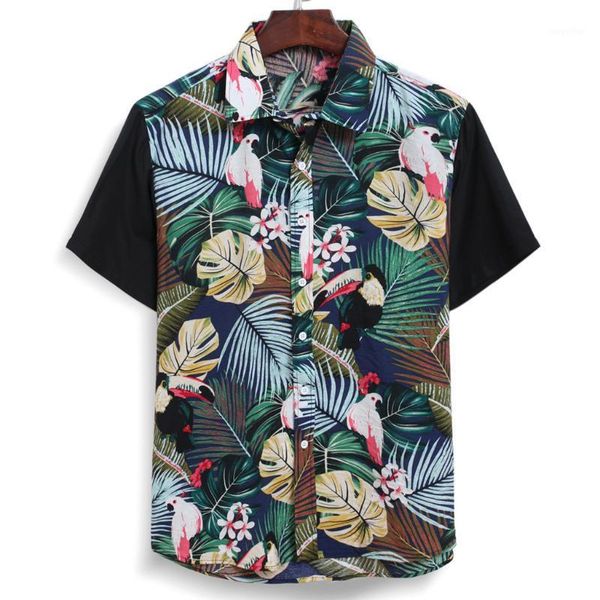 

summer pure cotton mens hawaiian dress shirt loose printed short sleeve big us size hawaii flower men beach floral shirts #31, White;black
