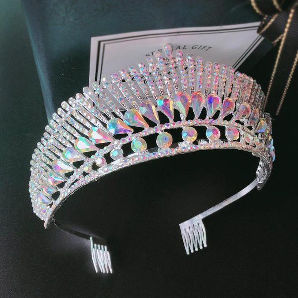 

kmvexo ab crystal bride tiara for wedding rhinestone crown combs bridal tiaras head jewelry diadem headbands for wedding, Golden;silver