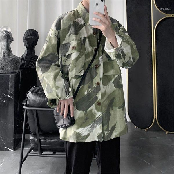 

autumn korean camo jacket men's fashion casual cotton tactical jackets mens streetwear loose hip-hop bomber jacket men m-2xl1, Black;brown