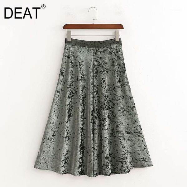 

deat] 2020 spring autumn new fashion tide high waist knee-length a-line printing velvet temperament women skirts 13a9021, Black
