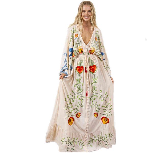 

casual dresses uk spring summer women cotton v neck vintage embroidery high waist loose dress long sleeve maxi dress female vesdido pn6g, Black;gray