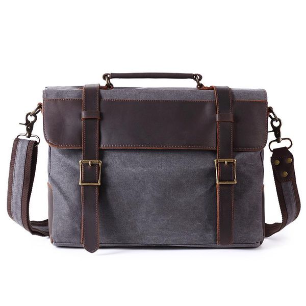 

vintage style man briefcase canvas male shoulder bag working handbag messenger bags crazy horse leather lapbags