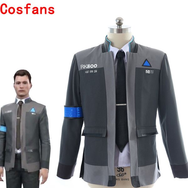 

theme costume 2021 game detroit become human cosplay costume connor cosplay uniform men jacket white shirt tie rk800 coat costume full set, Black;red