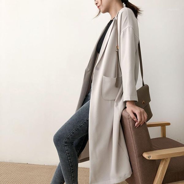 

white long blazer jackets formal-suit women ladies spring summer below knee1, Tan;black