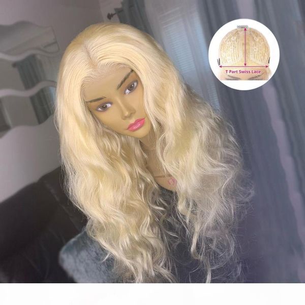 

613 colored weave wig blonde t part lace human hair wigs body wave wig brazilian remy hair for women 150%density middle part, Black;brown