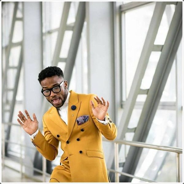 

2020 latest coat pant designs yellow double breasted men suit classic blazer masculino party prom custom made 2 piece suits, White;black