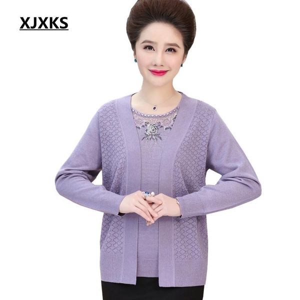

women's sweaters xjxks fashion 2021 autumn women two pieces sweater set plus size floral zipper cashmere wool, White;black