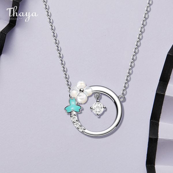 

thaya s925 silver shell flower necklace chain pendant enamel silver cubic zircon crystal necklace for women fine jewelry gift q0531