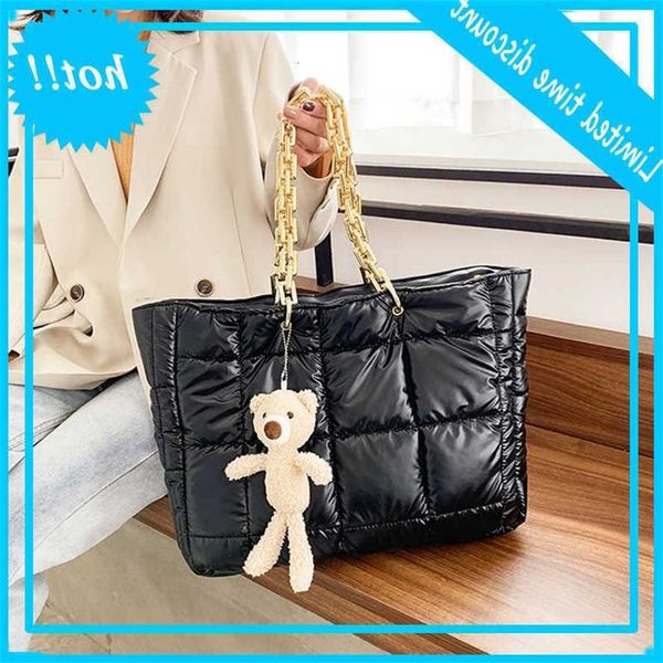 

winter large tote bag down task for women 2021 fashion space cato handbags shoulder women's design thick chain shopper bags