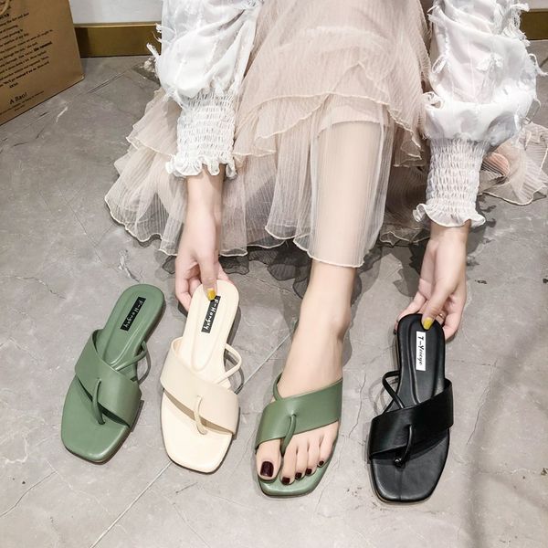 

square toe flat slides sandals women white black leather slippers flip flops slippers summer women slippers shoes slip on t200411