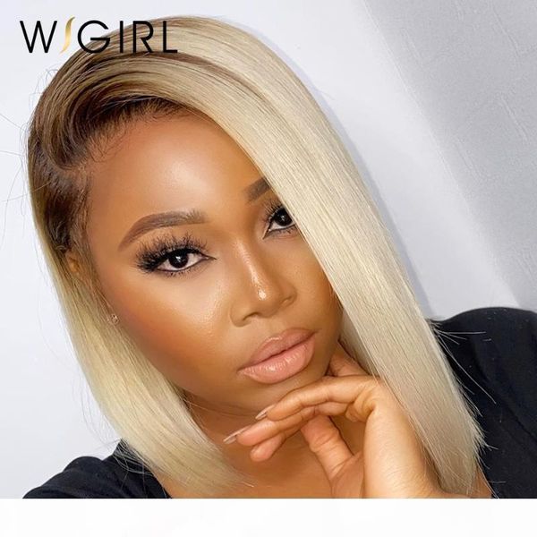 

13x4 blonde lace front human hair wig brazilian remy colored 1b 613 short bob lace wig transparent frontal for black women, Black;brown