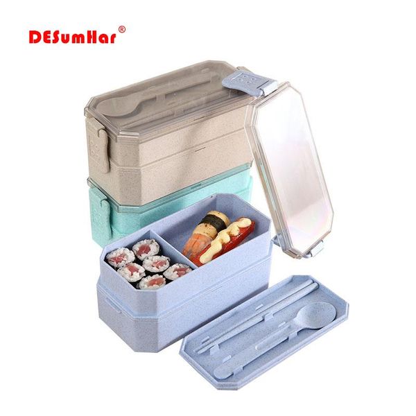 

wheat straw 2 layers lunch boxs food storage container for kids microwave bento box dinnerware set lunchbox bpa qylriu mywjqq