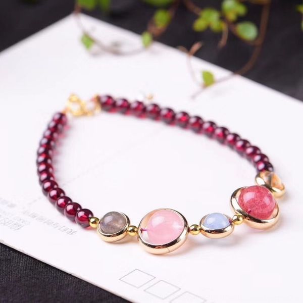 

натуральный гранатовый чистое тело браслет дизайн простой гранатовый браслет браслет камень braceletlucky подарок камень рука строка для муж, Golden;silver