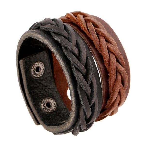 

tennis handmade simple fashion braided crafts bracelet punk men jewelry woven black brown genuine leather, Golden;silver