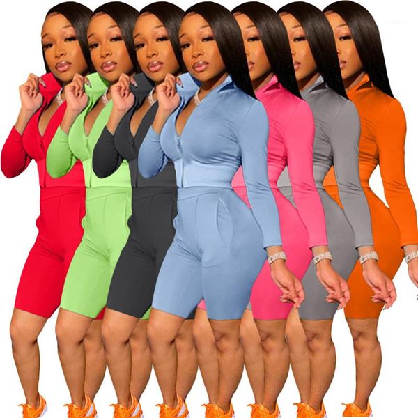 

designer tracksuits fashion long sleeve short pants womens 2pcs sets casual females clothing solid color womens, Gray