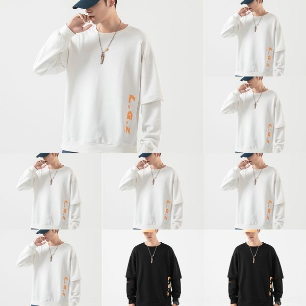 

qzjgz fake two piece round neck men's sweater 2020 spring and autumn casual trend loose and versatile personalized coatnew oo525, Black