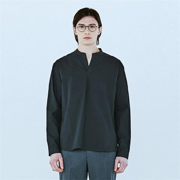 

s-6xl plus-size men's wear runway new men's shirts large size simple stand-up collar no collar v shirt, White;black